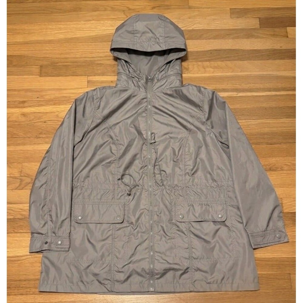 St. John’s Bay Packable Light Weight Hooded Rain Jacket Women’s Size 1X Gray